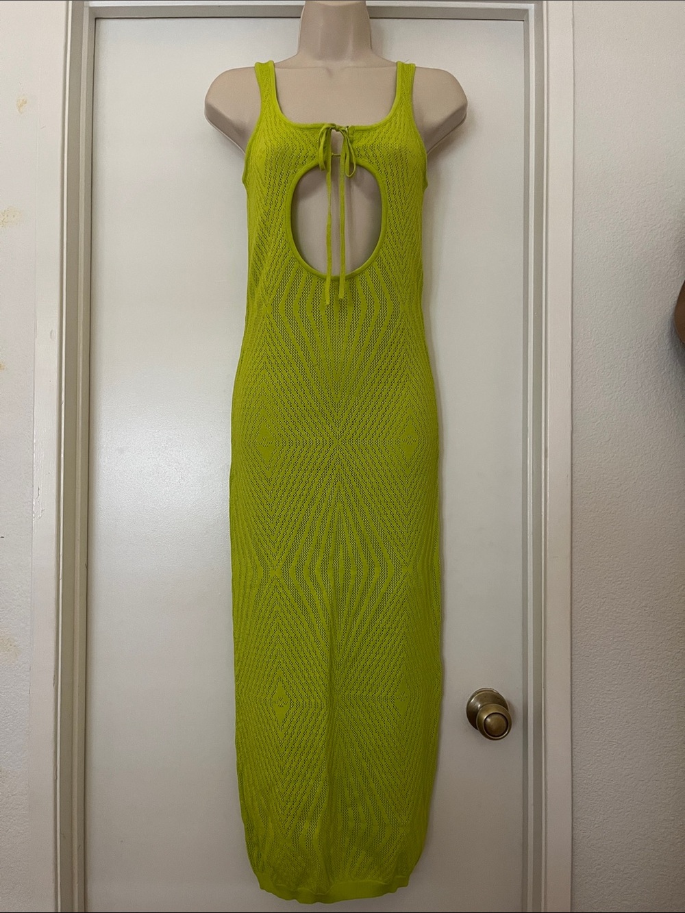 Lime Green Knit Cutout Maxi Dress